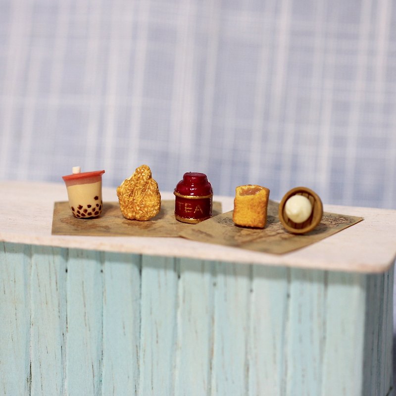 袖珍台湾点心套组 Miniature Taiwan Dessert Earring Set - 耳环/耳夹 - 粘土 橘色