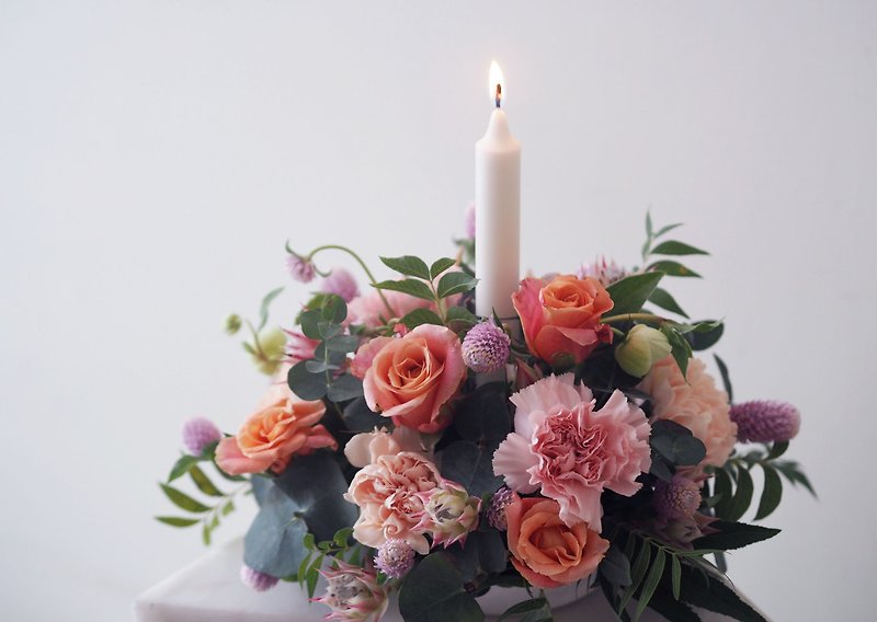 婚礼主桌烛光桌花 British Candle Flower 英式经典玫瑰粉橘鲜花 - 干燥花/捧花 - 植物．花 粉红色