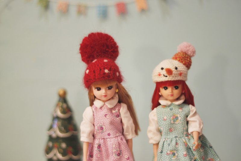 Licca莉卡尺寸手工编织圣诞限定雪人帽(右边娃戴的) Snowman Hat - 帽子 - 羊毛 白色