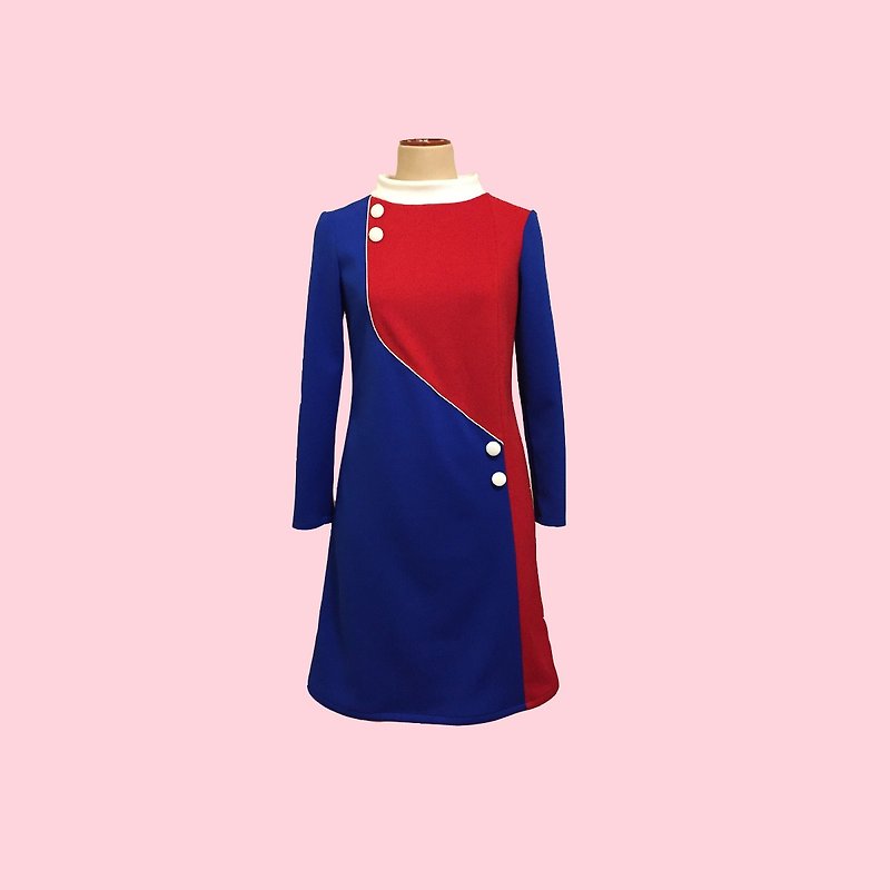 retro one-piece dress jeanne3  衿つき - 洋装/连衣裙 - 聚酯纤维 红色