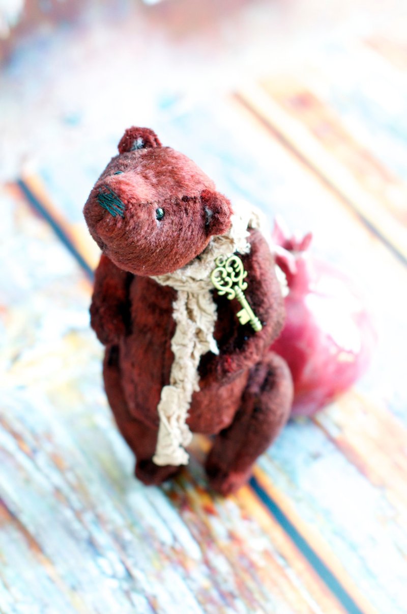 Little Terrible Teddy Bear BOO created with vintage plush - 玩偶/公仔 - 其他材质 咖啡色