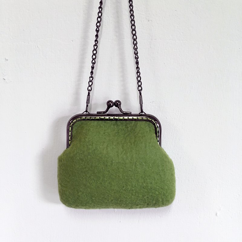 草绿色 羊毛毡 口金包/零钱包 - 手拿包 - 羊毛 绿色