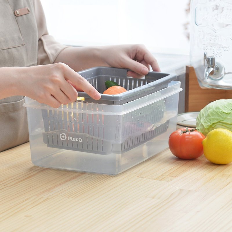 【绝版限量】+O家窝 MIT 沛诺思蔬果双层沥水保鲜盒-6.2L-3入 - 厨房用具 - 塑料 灰色