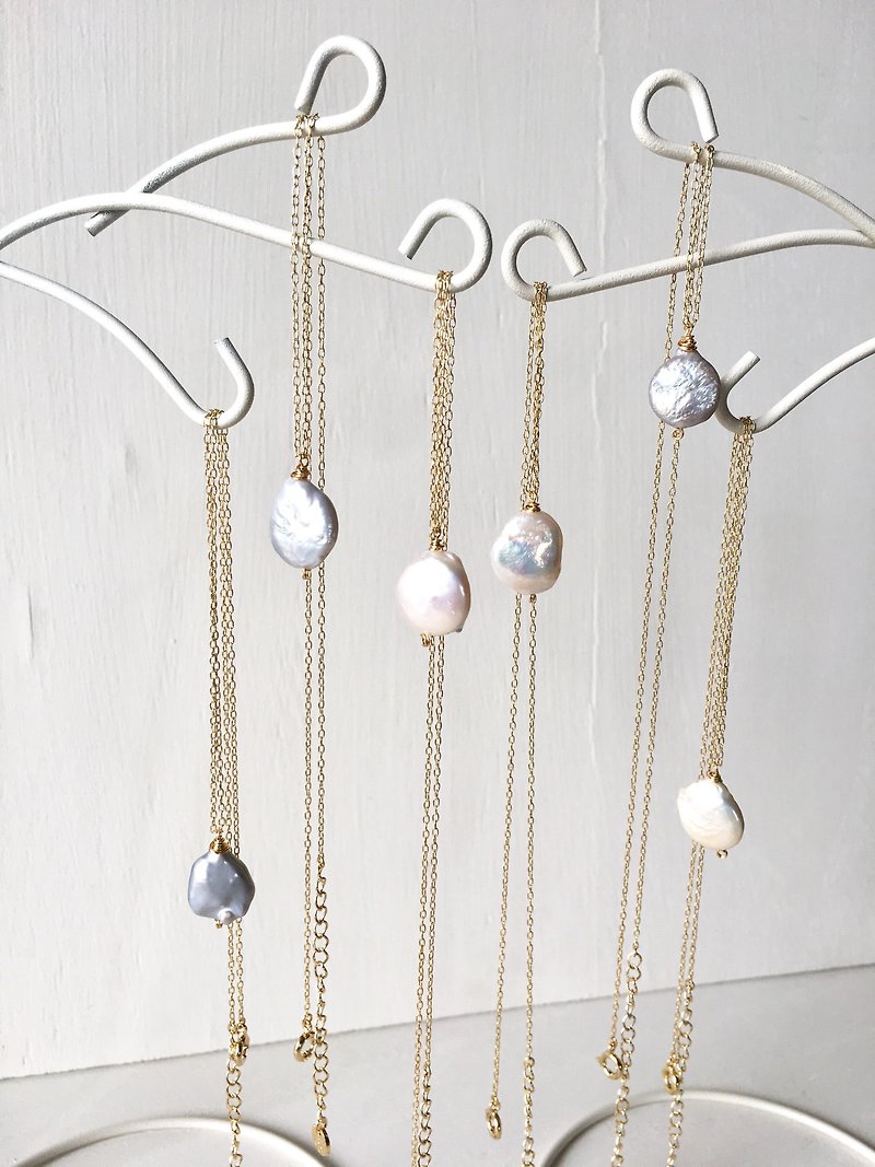 Freshwater Pearl simple Necklace gold brass - 项链 - 石头 白色