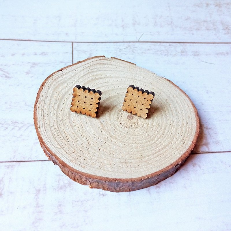  香脆饼干 造型木质耳环 - 耳环/耳夹 - 木头 