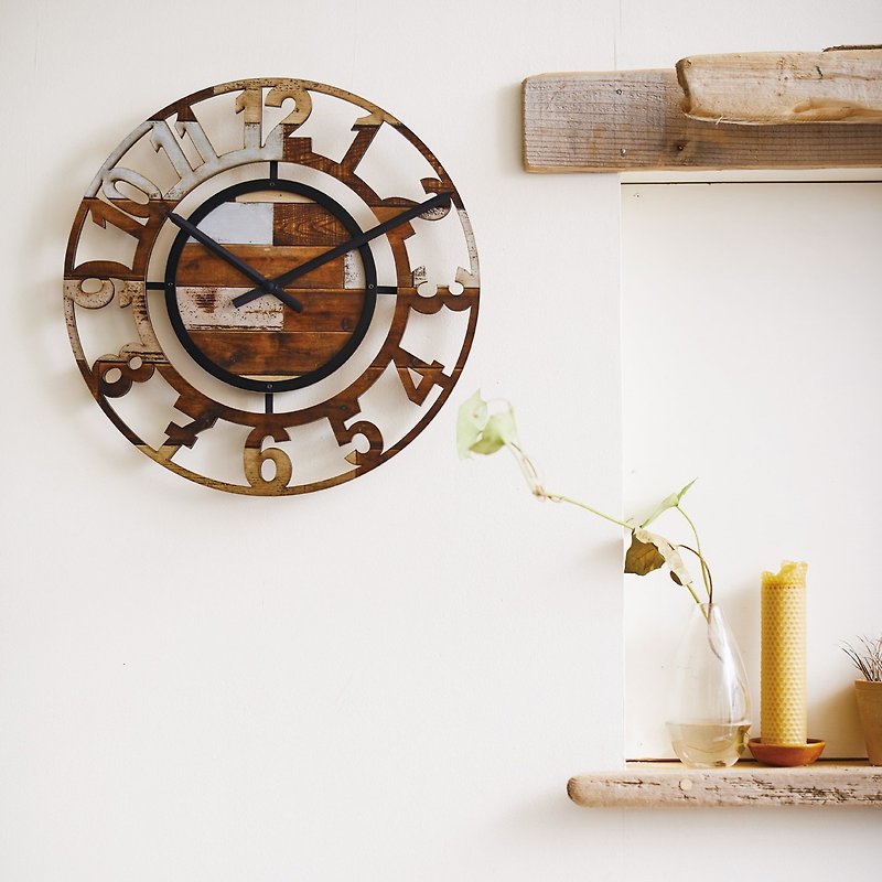 Bercy- 复古轮盘造型挂钟 - 时钟/闹钟 - 木头 咖啡色