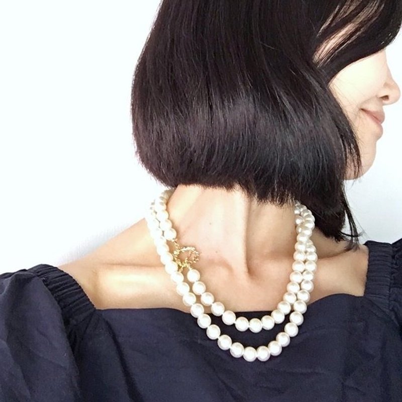 3WAY Perl long necklace . Gold 8mm - 项链 - 塑料 白色