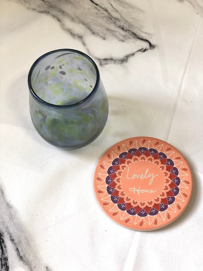 自家 手绘 陶瓷 吸水杯垫 曼陀罗 汉娜 禅绕 彩绘 Henna Mandala - 杯垫 - 瓷 橘色
