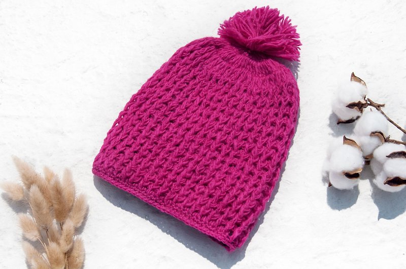 手织纯羊毛帽/针织毛帽/内刷毛手织毛帽/手工针织毛线帽 -桃红色 - 帽子 - 羊毛 粉红色