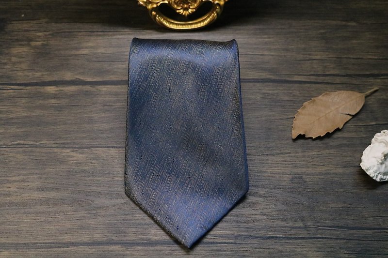 蓝色细纹真丝领带商务百搭necktie - 领带/领带夹 - 丝．绢 