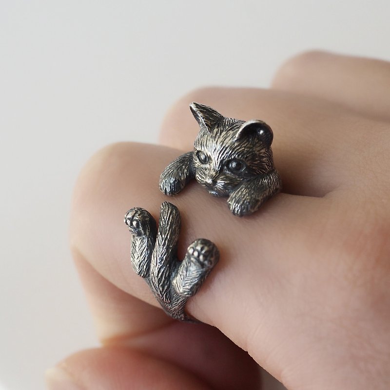 指に巻きつく猫リング ラテュ - 戒指 - 其他金属 银色
