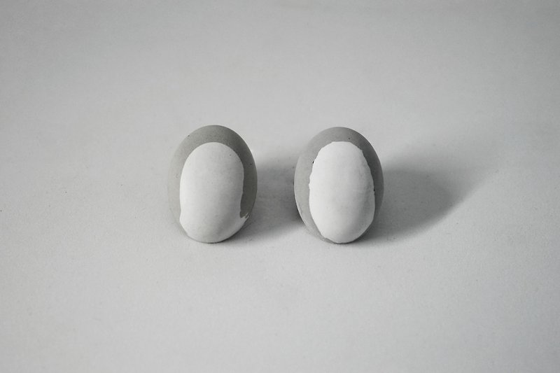 1/2系列-椭圆形 水泥耳针 - 耳环/耳夹 - 水泥 灰色