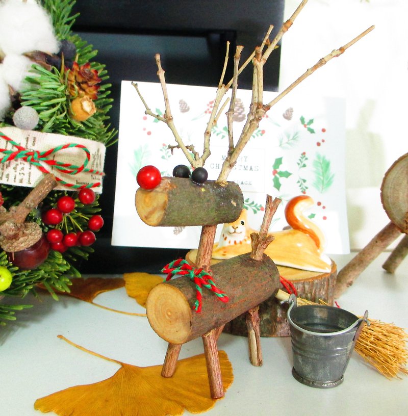 ❤【红红的大鼻子─纯手工木头麋鹿】❤(小款)干燥花 耶诞节 圣诞节 交换礼物 麋鹿 办公疗愈小物 居家布置 生日礼物 - 摆饰 - 木头 