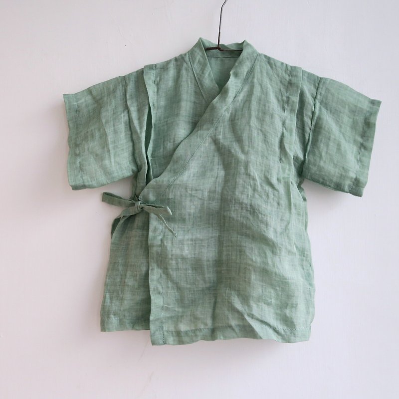 福利品 | 成长过渡调整型绑带日式甚平儿童上衣 |  纯麻 | 初芽绿 - 其他 - 棉．麻 绿色