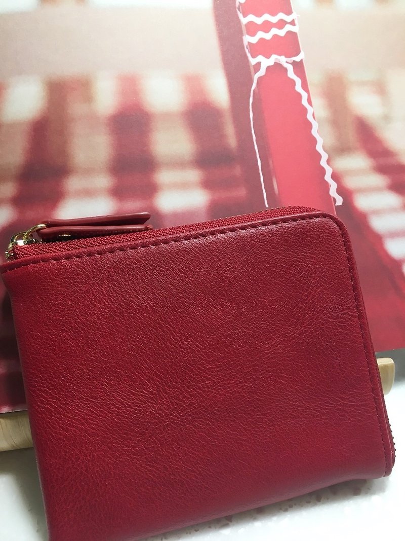 手作好礼 热情红口袋小钱包 L型拉链短夹 情人节 生日 圣诞礼物 - 皮夹/钱包 - 防水材质 红色
