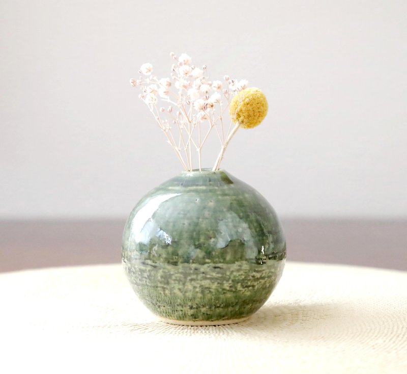 織部釉のぽってり丸い一輪挿し - 花瓶/陶器 - 陶 绿色