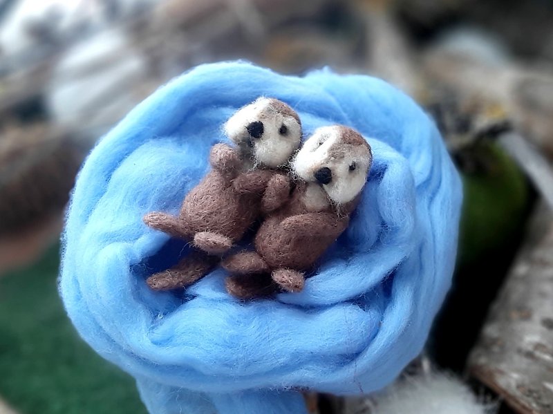 Little OTTER Needle felted miniatures animals Wool felt home decoretion Kaychain - 玩偶/公仔 - 羊毛 