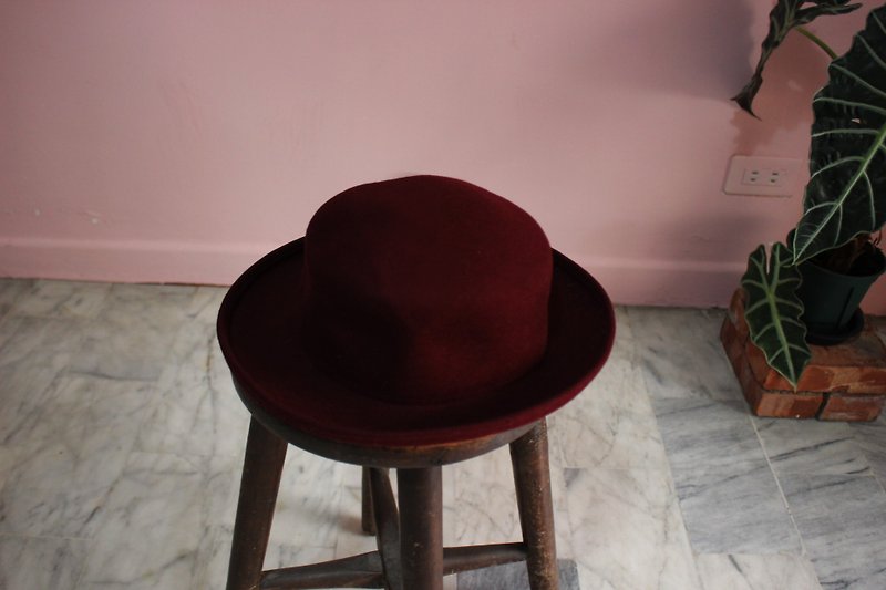 Vintage帽子(意大利制)酒红色羊毛圆帽(情人节礼物) - 帽子 - 羊毛 红色