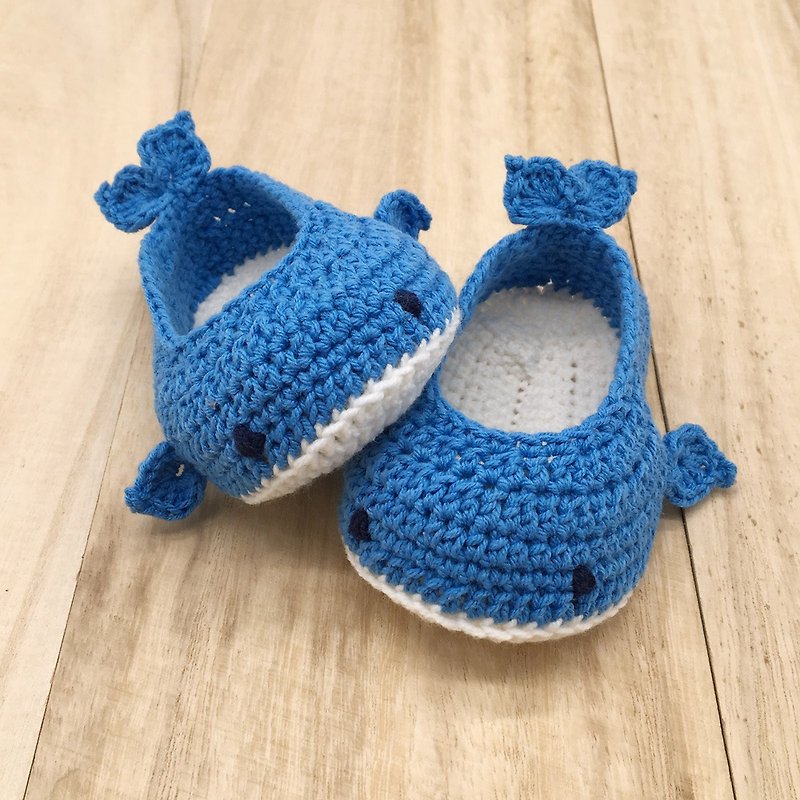 Blue Whale Crochet Baby Booties Footwear - 婴儿鞋 - 棉．麻 蓝色