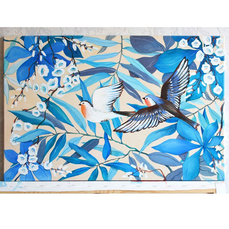 两只鸟画 50x75cm 原创丙烯画 丛林画 - 插画/绘画/写字 - 其他材质 蓝色