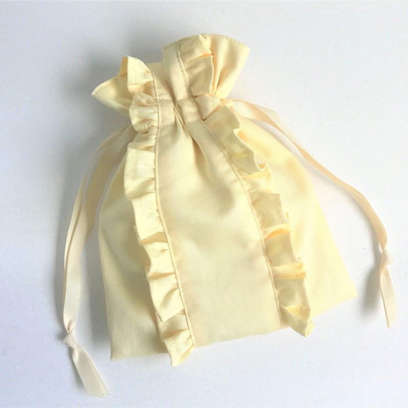 ストレートライン ダブルフリル巾着ポーチ シトロンイエロー - 化妆包/杂物包 - 棉．麻 黄色