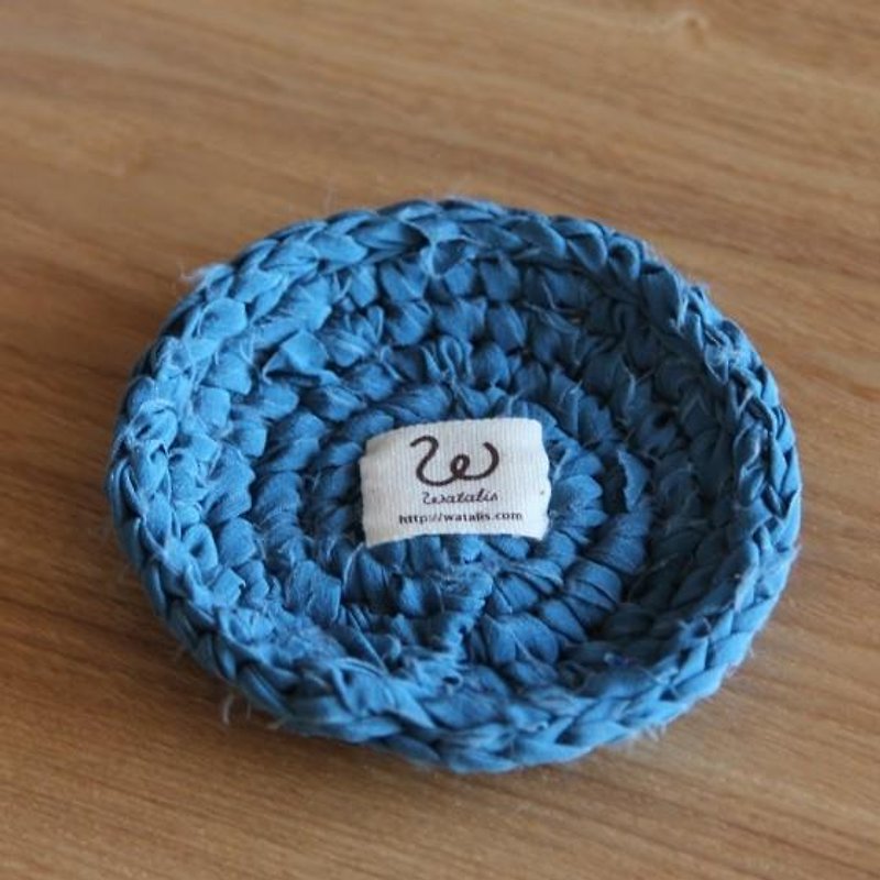 きもの裂き編みコースター　ブルー - 杯垫 - 棉．麻 蓝色