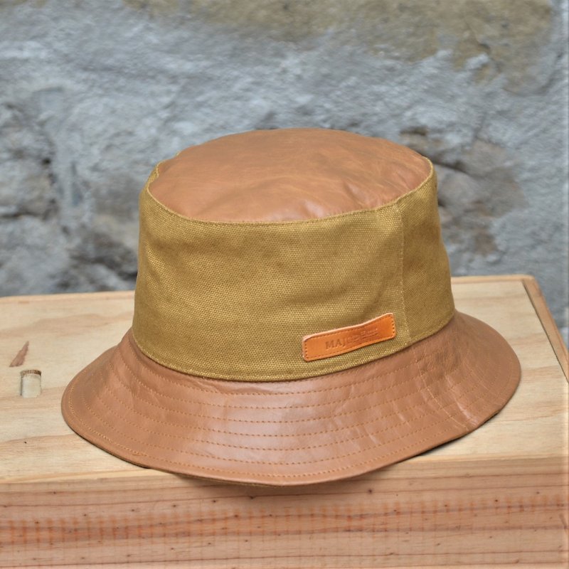 MAJORLIN 渔夫帽 驼色 真皮与酒袋布双料复古味 时尚流行帽子 - 帽子 - 真皮 橘色