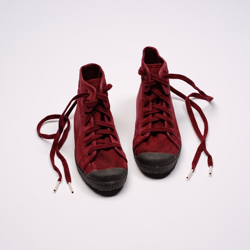 西班牙帆布鞋 CIENTA U61777 82 酒红色 黑底 洗旧布料 童鞋 高筒 - 童装鞋 - 棉．麻 红色