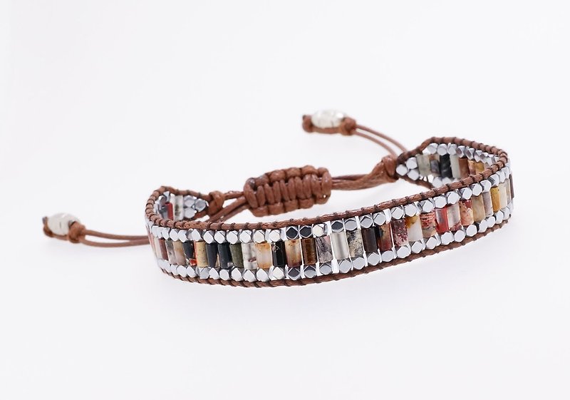 手织小柱管海洋黑胆石拉绳手錬 ( Handmade Gems Bracelet ) - 手链/手环 - 宝石 多色