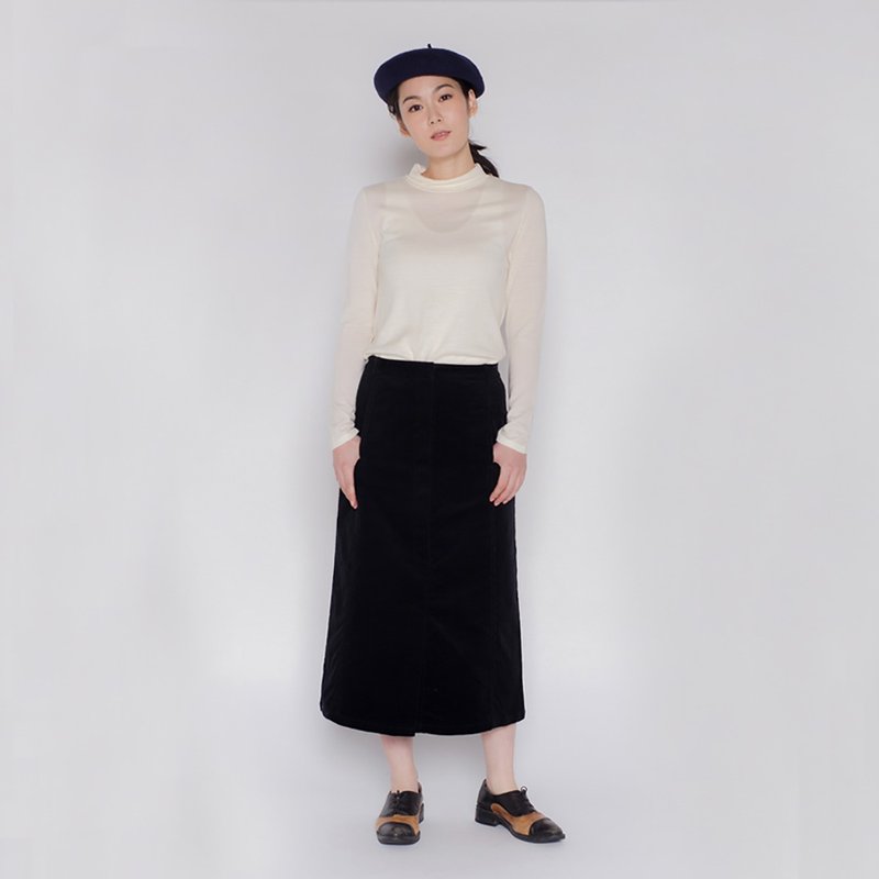 灵光随想开襟条绒A字裙One Fine Reverie FrontPlacketCordSkirt - 裙子 - 棉．麻 黑色