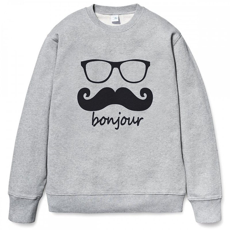bonjour 大学T 刷毛 灰色 法国 胡子 胡须 复古 眼镜 文青 艺术 设计 原创 品牌 时髦 - 男装上衣/T 恤 - 棉．麻 灰色