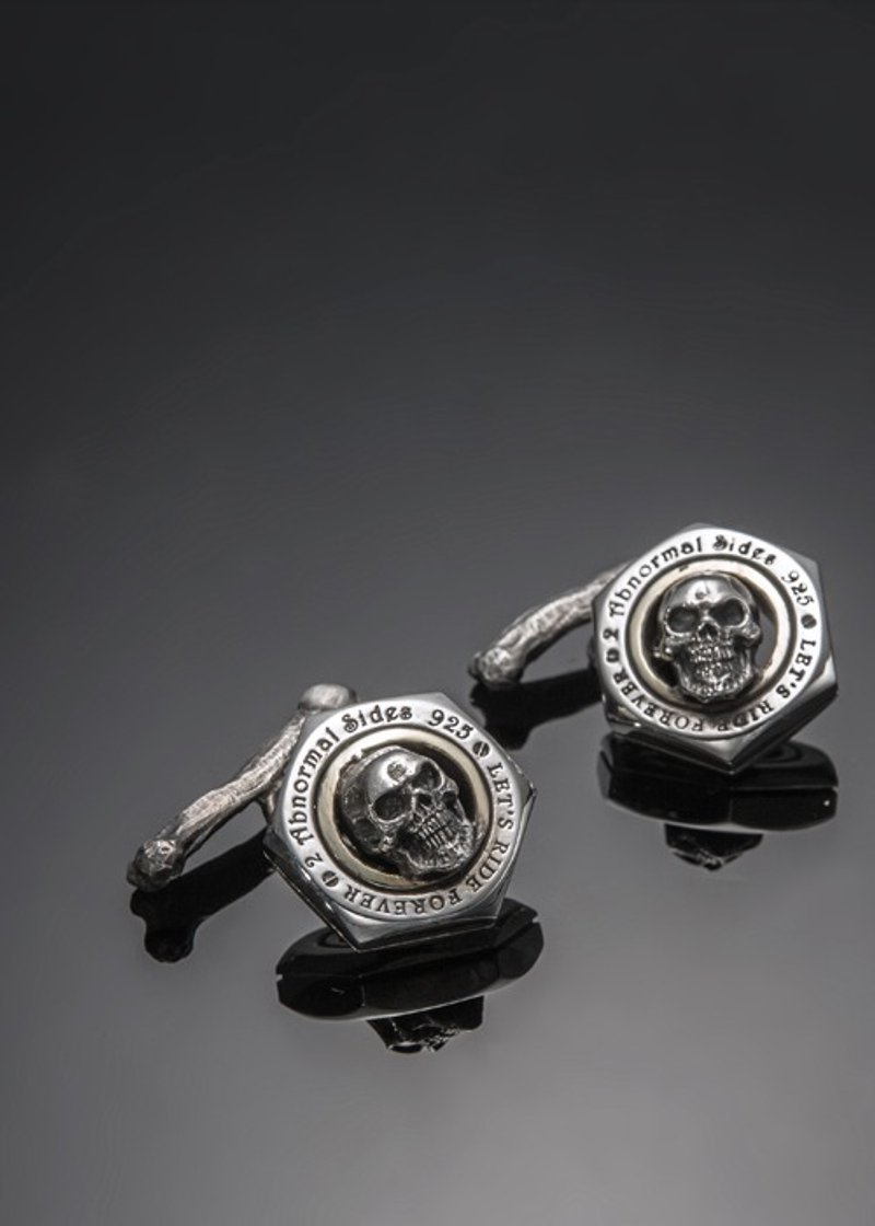 Let's Ride Collection Nut Cufflink with skull and bone | 螺帽骷髅袖扣(骨头版) - 袖扣 - 其他金属 黑色