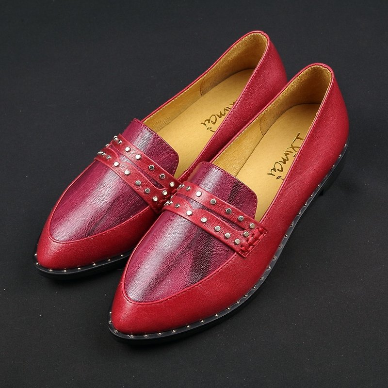印象派铆钉乐福鞋-爵士红 - 女款休闲鞋 - 真皮 红色
