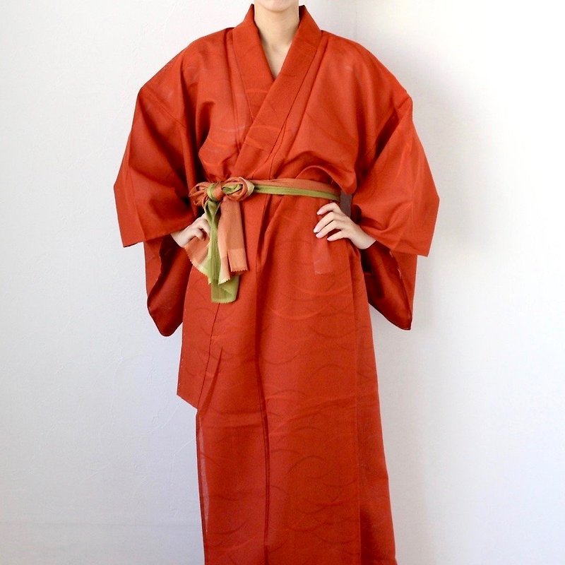 summer kimono, EXCELLENT VINTAGE, Japanese kimono, sheer kimono /3179 - 晚装/礼服 - 聚酯纤维 橘色