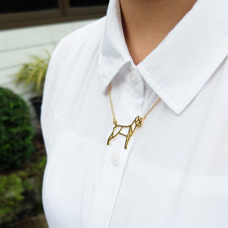 Toy fox Terrier Necklace, Origami Dog Jewelry, Gift for her, Gold Plated Brass - 项链 - 铜/黄铜 金色