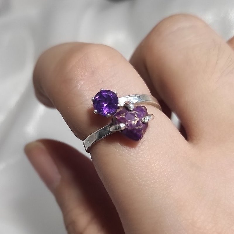 Cleo -【紫水晶】【莫哈韦铜绿松石】s925纯银戒指 - 戒指 - 纯银 紫色