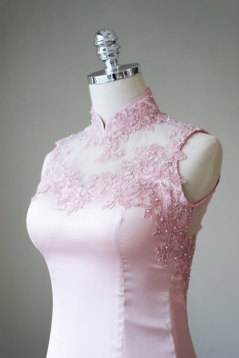 无袖蕾丝旗袍 (粉红色) - 香港设计 | 新娘裙 | 婚礼 - 旗袍 - 其他材质 粉红色