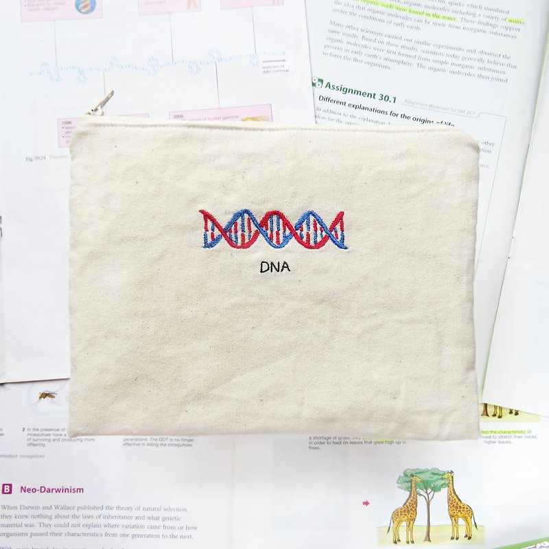 DNA 刺绣基因图案 万用袋 / 生物 毕业 - 化妆包/杂物包 - 棉．麻 白色