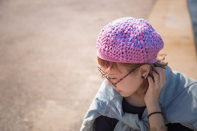 blossom_拼色钩编贝蕾帽. 限量发售 - 帽子 - 羊毛 粉红色