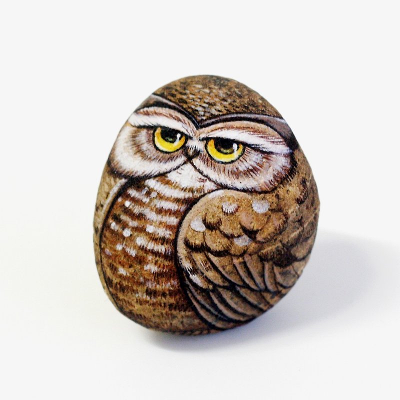 Owls Stone painting. - 玩偶/公仔 - 石头 咖啡色