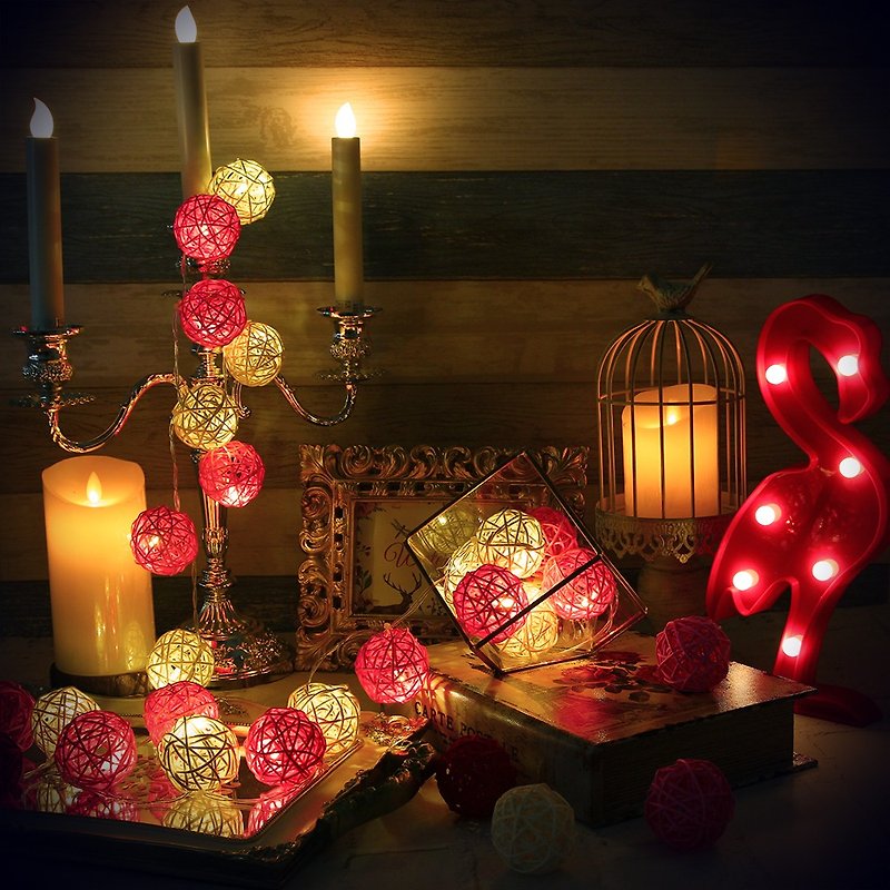 创意灯饰 藤球灯串 电池款 粉红佳人 长度2M LED气氛灯 圣诞节 - 灯具/灯饰 - 竹 粉红色