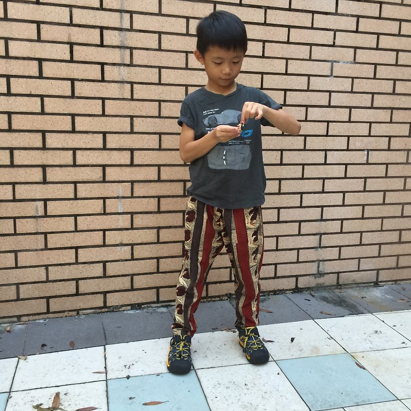儿童裤-brown/red handblock - 童装裤 - 棉．麻 咖啡色