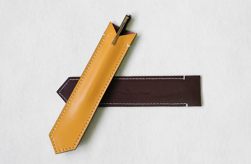 BILLIE Yellow&Brown Leather Cute Pen Case/ Pen Holder/ Apple Pen Soft Cover - 笔筒/笔座 - 真皮 黄色