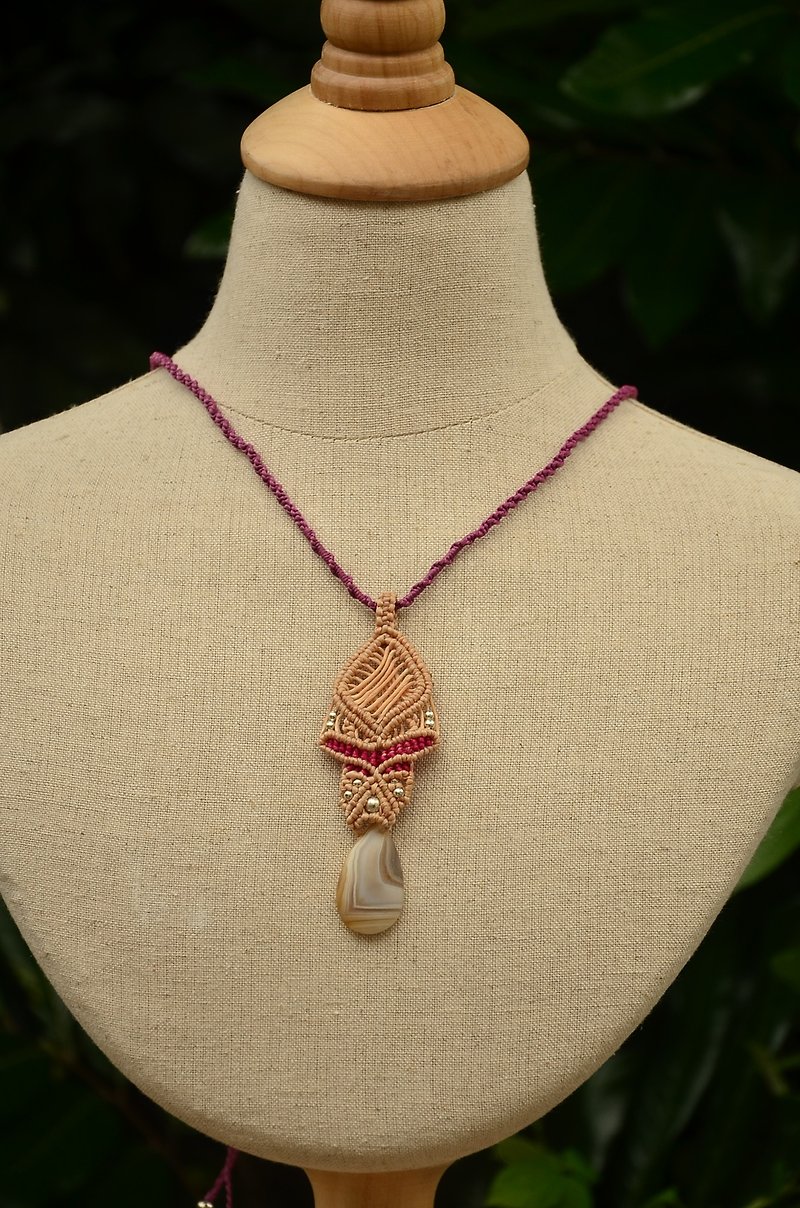 天然水晶-玛瑙-手制编绳项链 - 项链 - 宝石 粉红色
