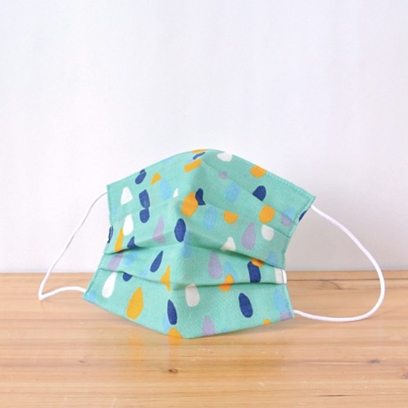 TEMARIYA | handmade mask Rain Drops lightseagreen | Japanese double gauze cotton - 口罩 - 棉．麻 绿色