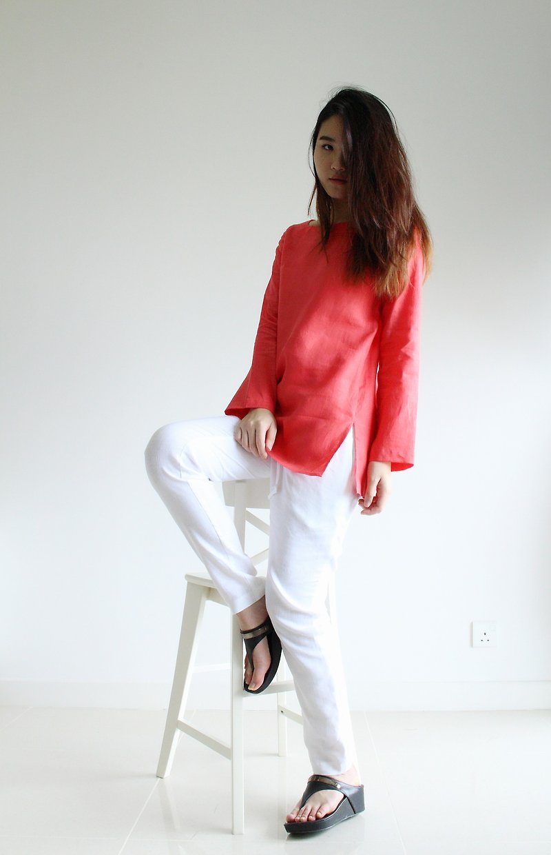 made to order linen blouse / clothing / casual / top / women /natural top E 34T - 女装上衣 - 亚麻 红色
