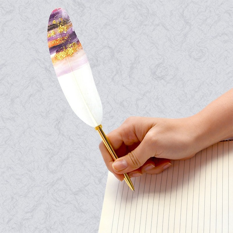 日本Quill Pen 羽毛原子笔Gold奢华系列 G010 羽毛笔 夕焼 - 圆珠笔/中性笔 - 其他材质 金色