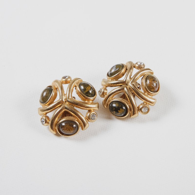 【蛋植物古着】珠环绣球复古夹式古董耳环 - 耳环/耳夹 - 其他金属 金色
