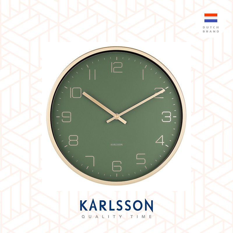 Karlsson 亮金框绿色挂钟Wall clock Gold Elegance green - 时钟/闹钟 - 其他金属 绿色