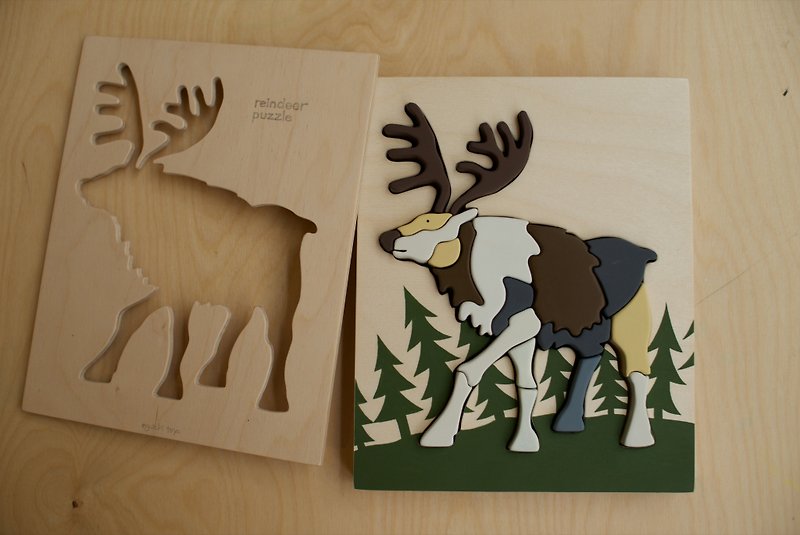动物拼图 - 麋鹿 - 拼图 - 木头 透明